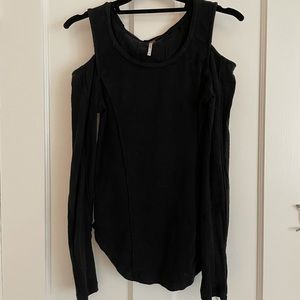 Free people black open shoulder top